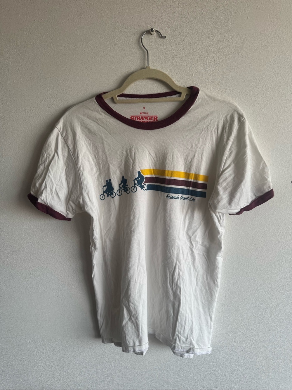 'Friends Don't Lie' Stranger Things White Ringer Tee - Size S
